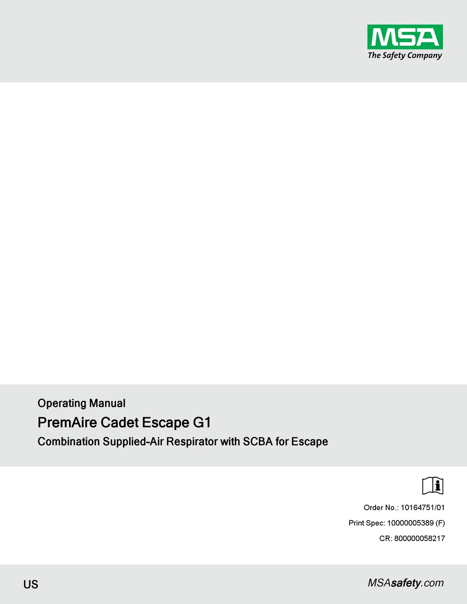 MSA PREMAIRE CADET ESCAPE G1 OPERATING MANUAL Pdf Download ManualsLib
