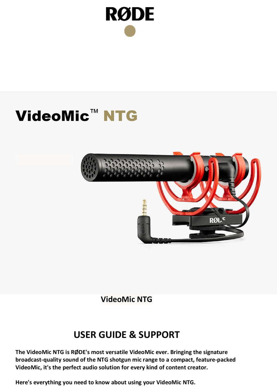 RODE MICROPHONES VIDEOMIC NTG USER MANUAL Pdf Download ManualsLib