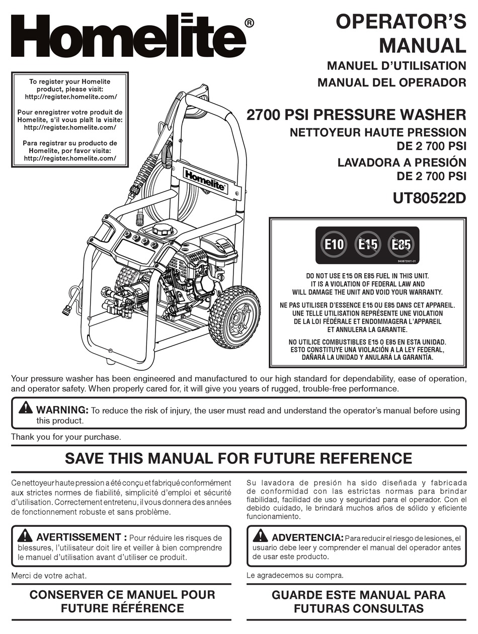 HOMELITE UT80522D OPERATOR'S MANUAL Pdf Download ManualsLib