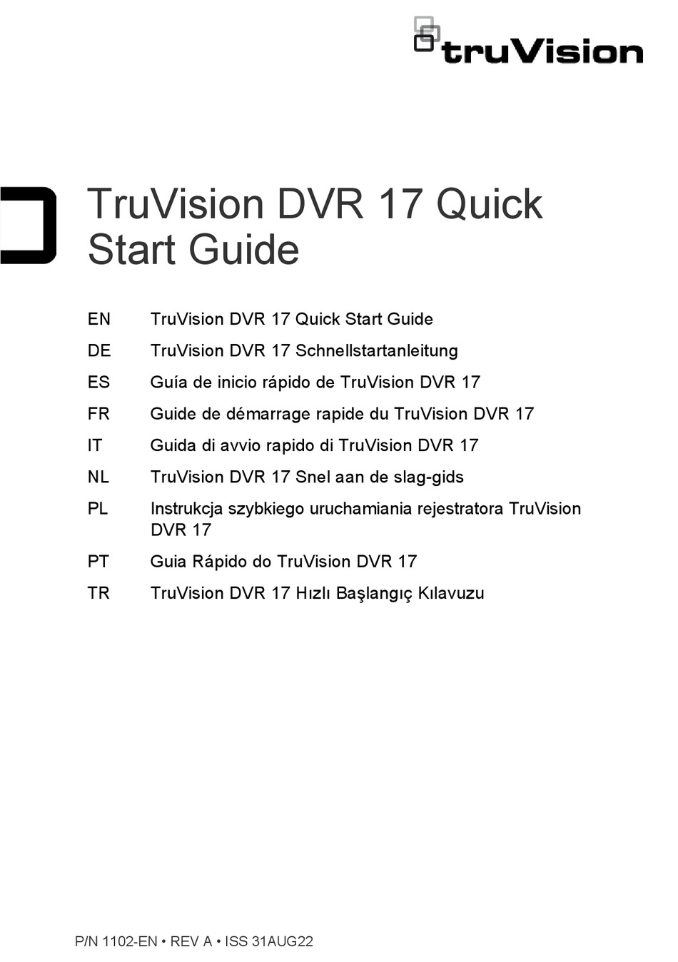 CARRIER ARITECH TRUVISION DVR 17 QUICK START MANUAL Pdf Download