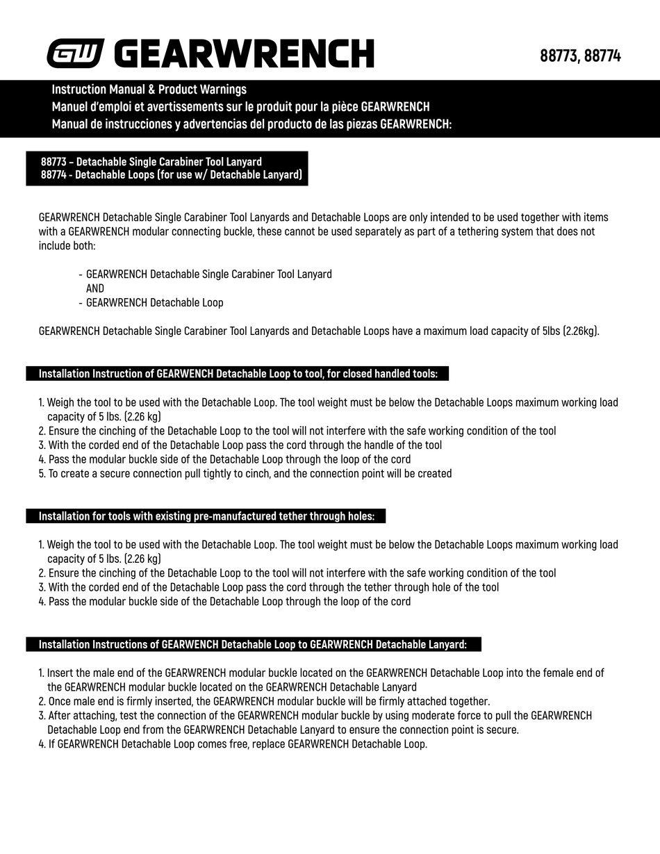 GEARWRENCH 88773 INSTRUCTION MANUAL Pdf Download ManualsLib