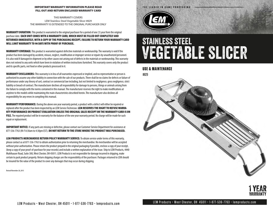 Lem Stainless Steel Vegetable Slicer #829