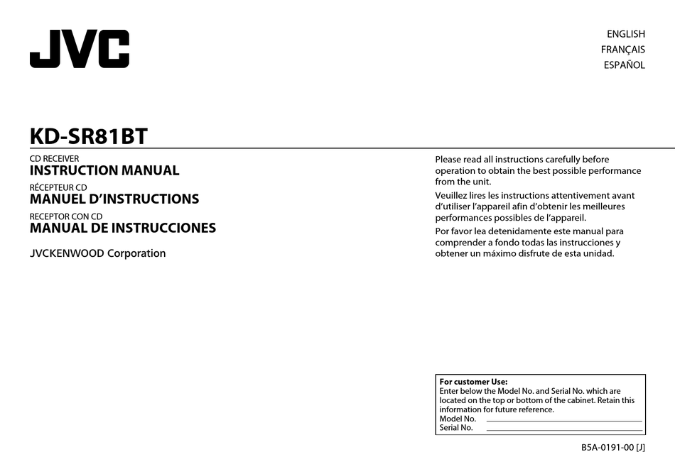 JVC KDSR81BT INSTRUCTION MANUAL Pdf Download ManualsLib