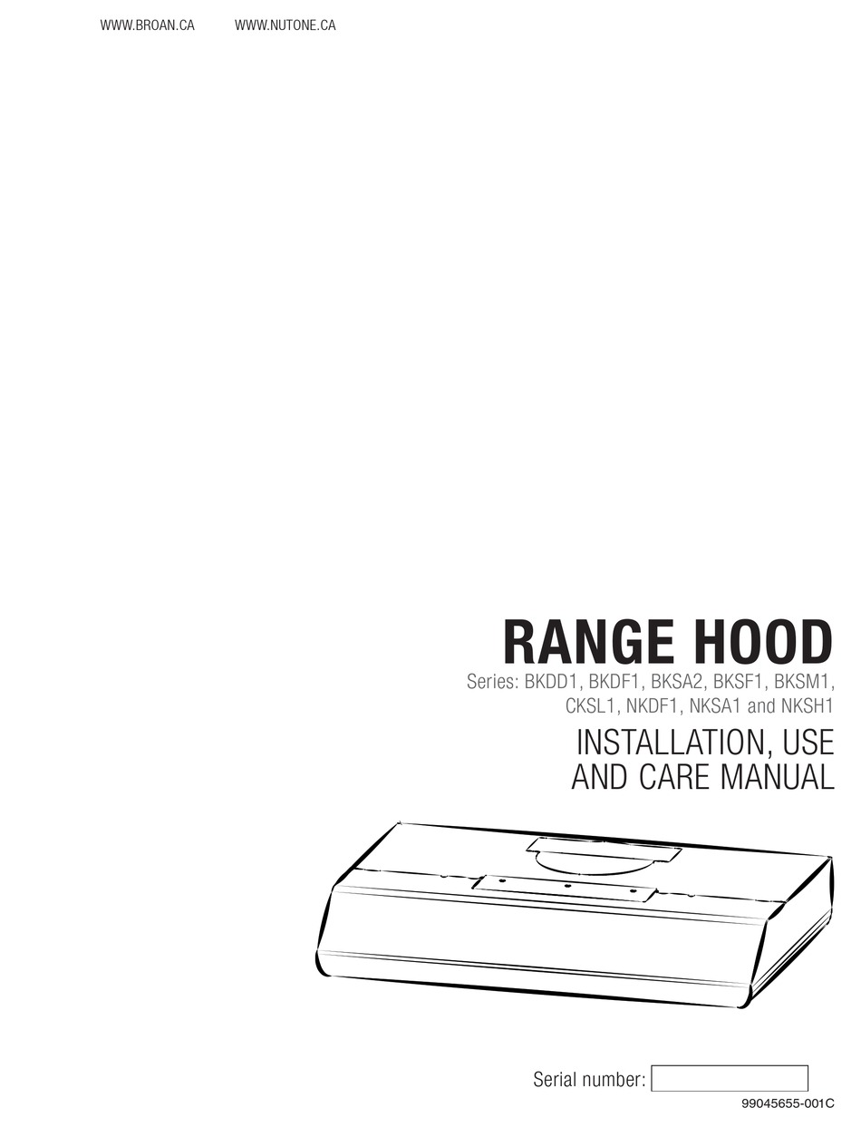 NUTONE NKSA1 INSTALLATION USE AND CARE MANUAL Pdf Download ManualsLib