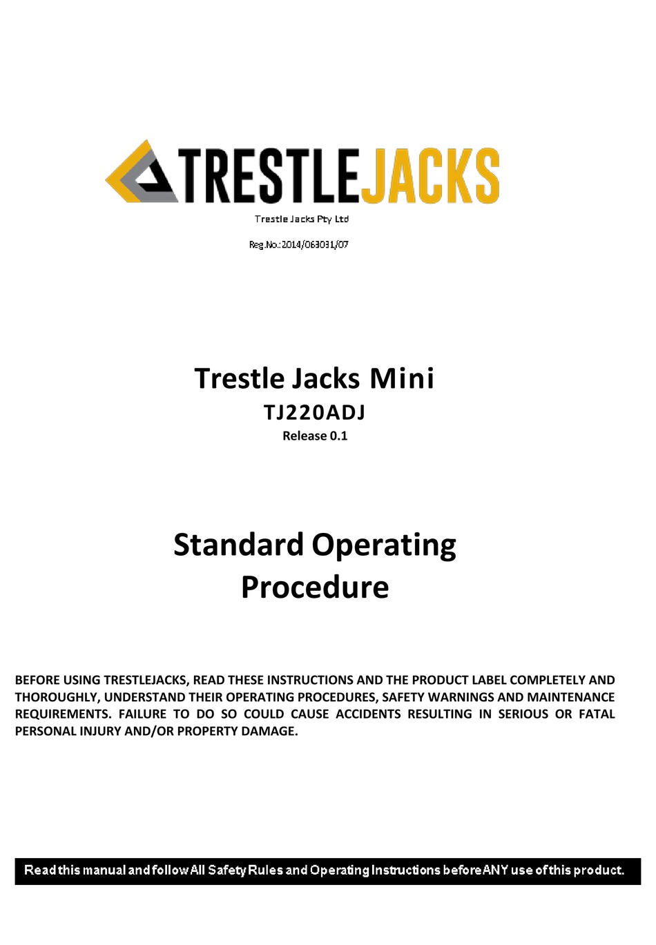 TRESTLEJACKS USA TJ220ADJ STANDARD OPERATING PROCEDURE Pdf Download