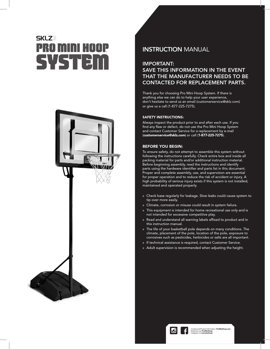 SKLZ PRO MINI HOOP SYSTEM INSTRUCTION MANUAL Pdf Download ManualsLib