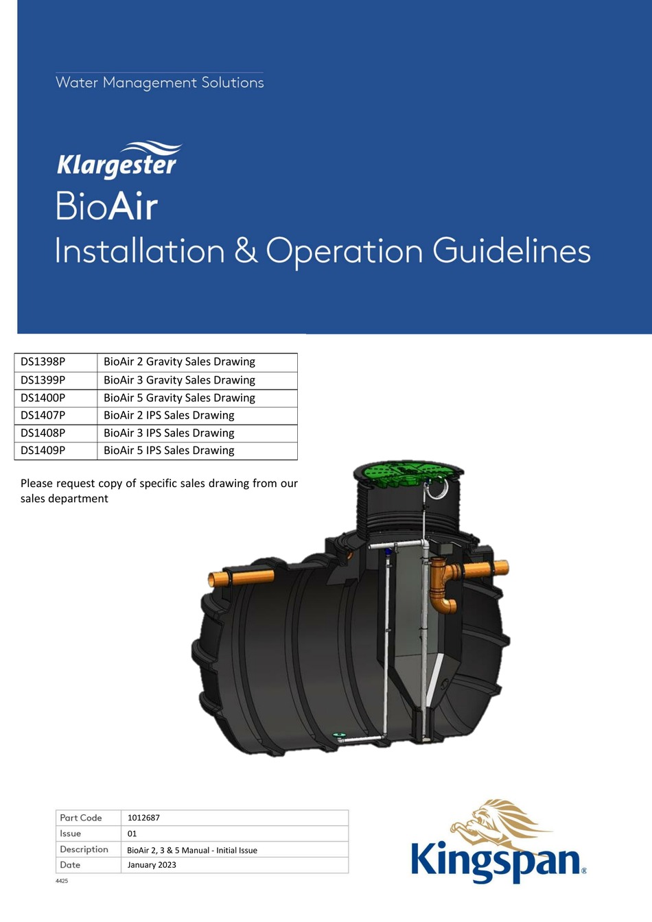 KINGSPAN KLARGESTER BIOAIR DS1398P INSTALLATION & OPERATION MANUAL Pdf
