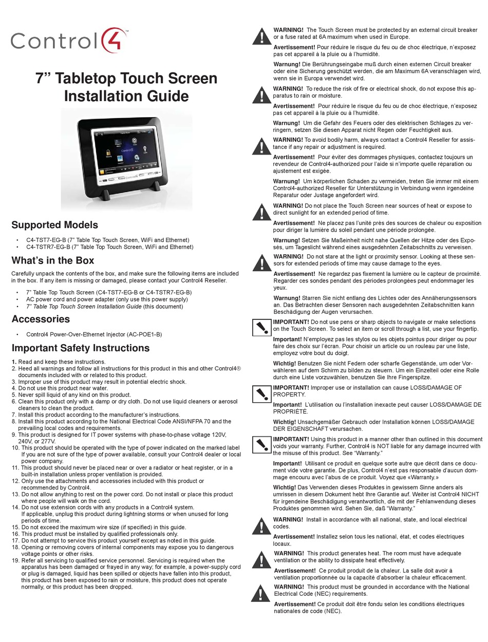 CONTROL 4 C4-TST7-EG-B INSTALLATION MANUAL Pdf Download | ManualsLib