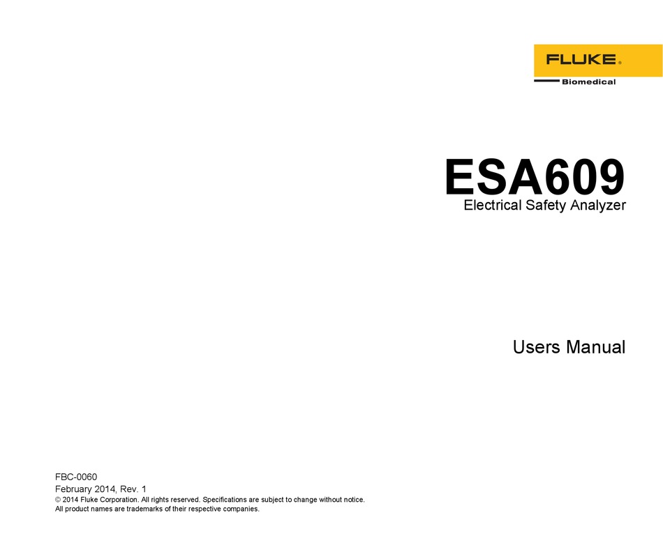 FLUKE ESA609 USER MANUAL Pdf Download ManualsLib
