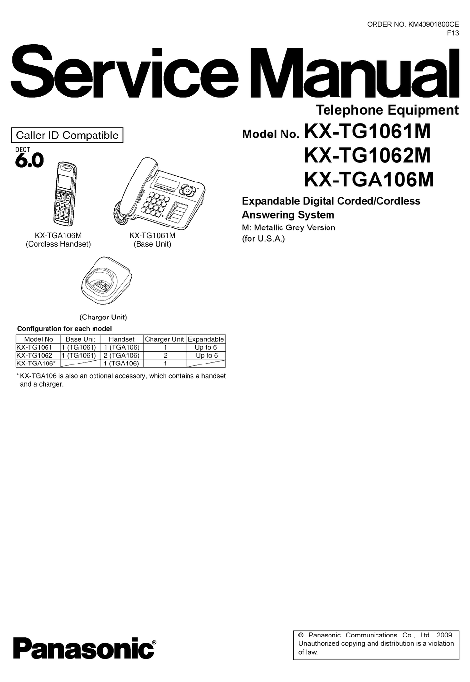 PANASONIC KX-TG1061M SERVICE MANUAL Pdf Download | ManualsLib