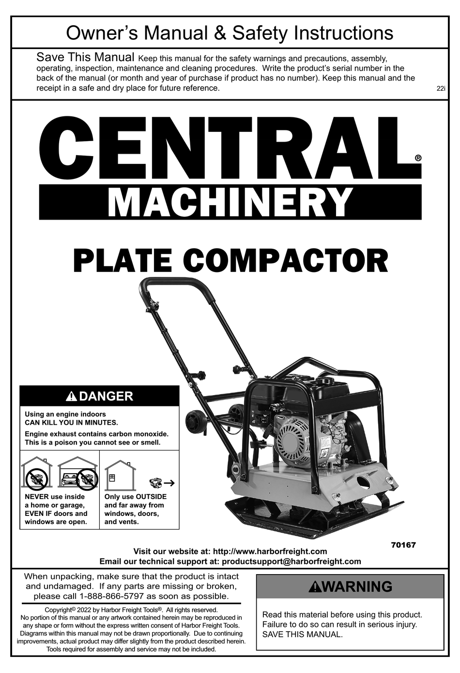CENTRAL MACHINERY 70167 OWNER'S MANUAL & SAFETY INSTRUCTIONS Pdf
