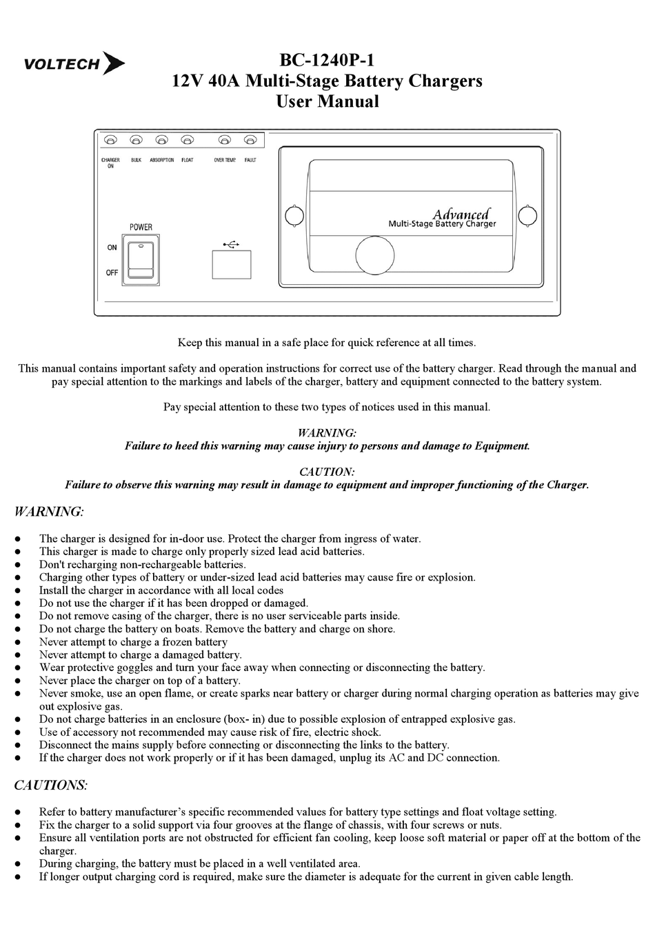 VOLTECH BC1240P1 USER MANUAL Pdf Download ManualsLib