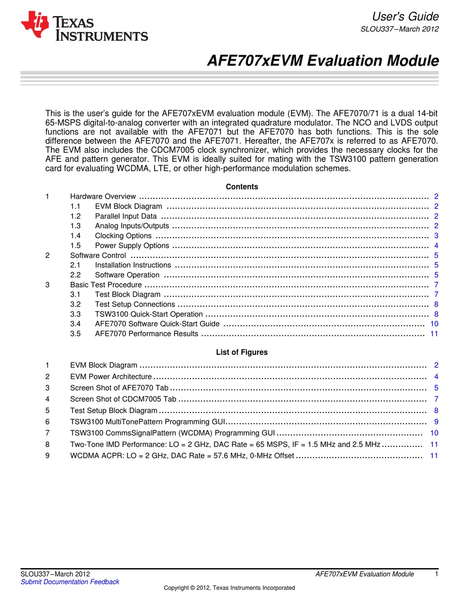 TEXAS INSTRUMENTS AFE7070 USER MANUAL Pdf Download | ManualsLib