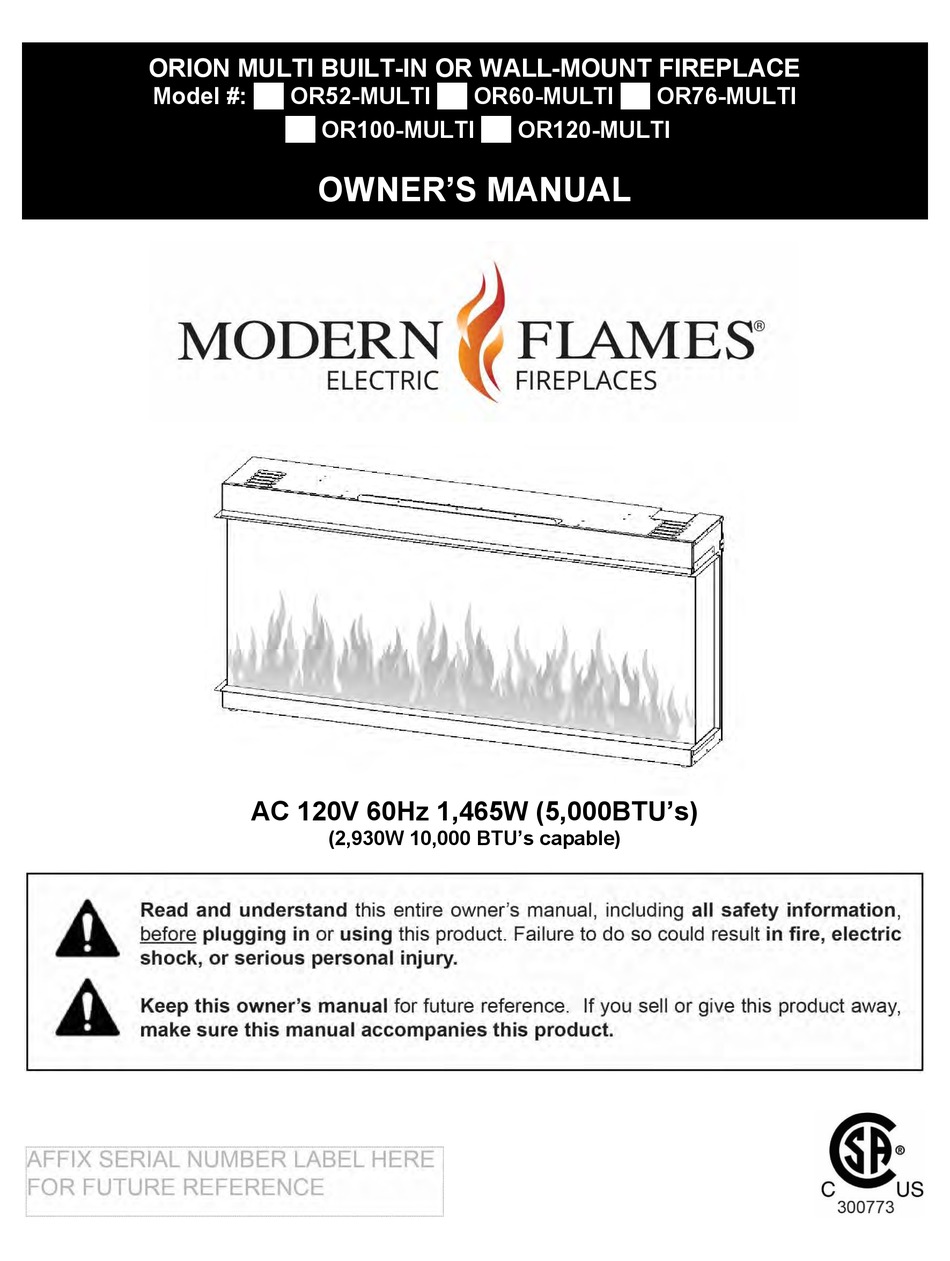 MODERN FLAMES ORION OR52MULTI OWNER'S MANUAL Pdf Download ManualsLib