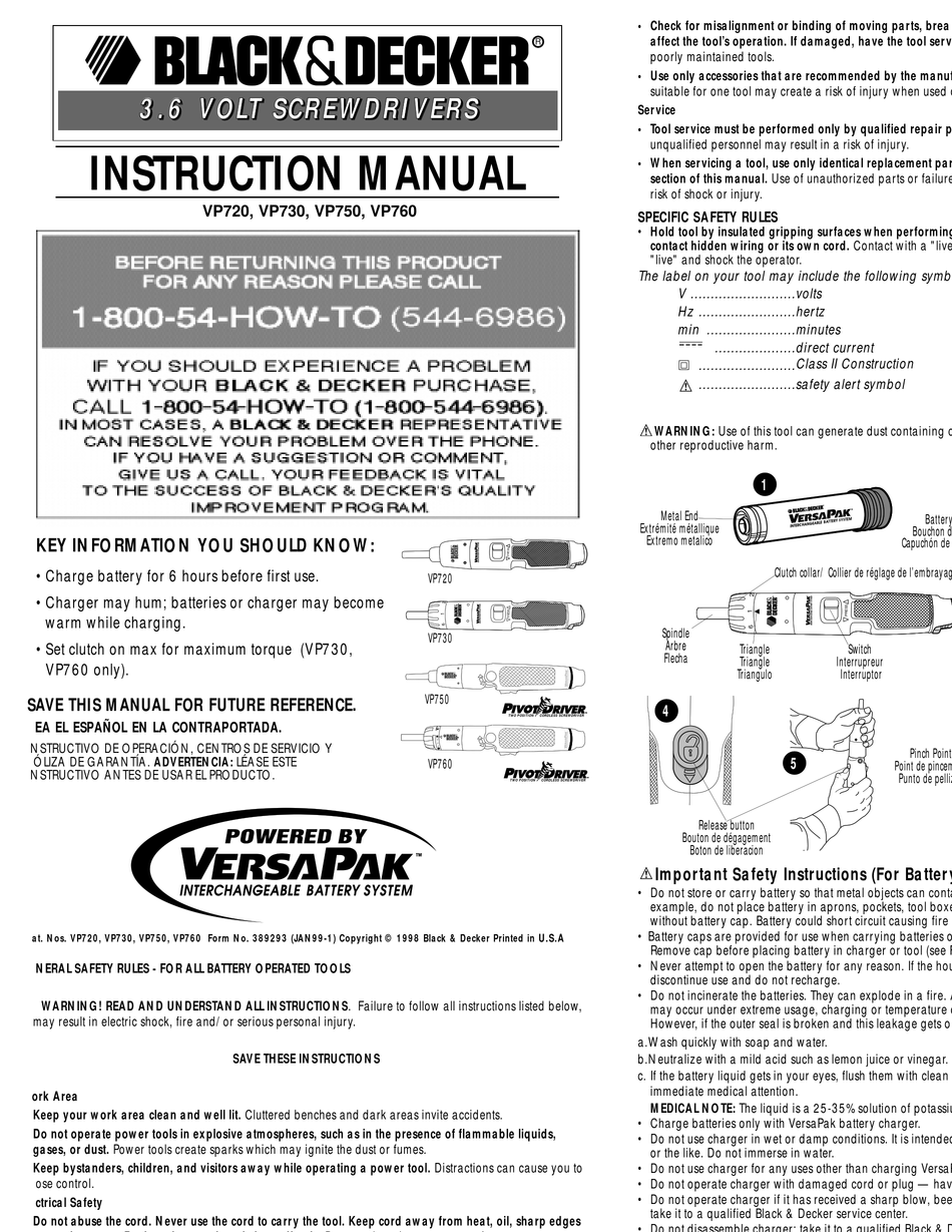 BLACK & DECKER VP720 INSTRUCTION MANUAL Pdf Download | ManualsLib