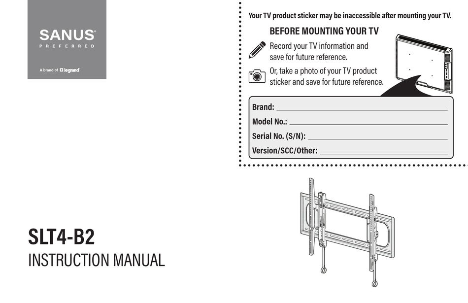 SANUS SLT4B2 INSTRUCTION MANUAL Pdf Download ManualsLib