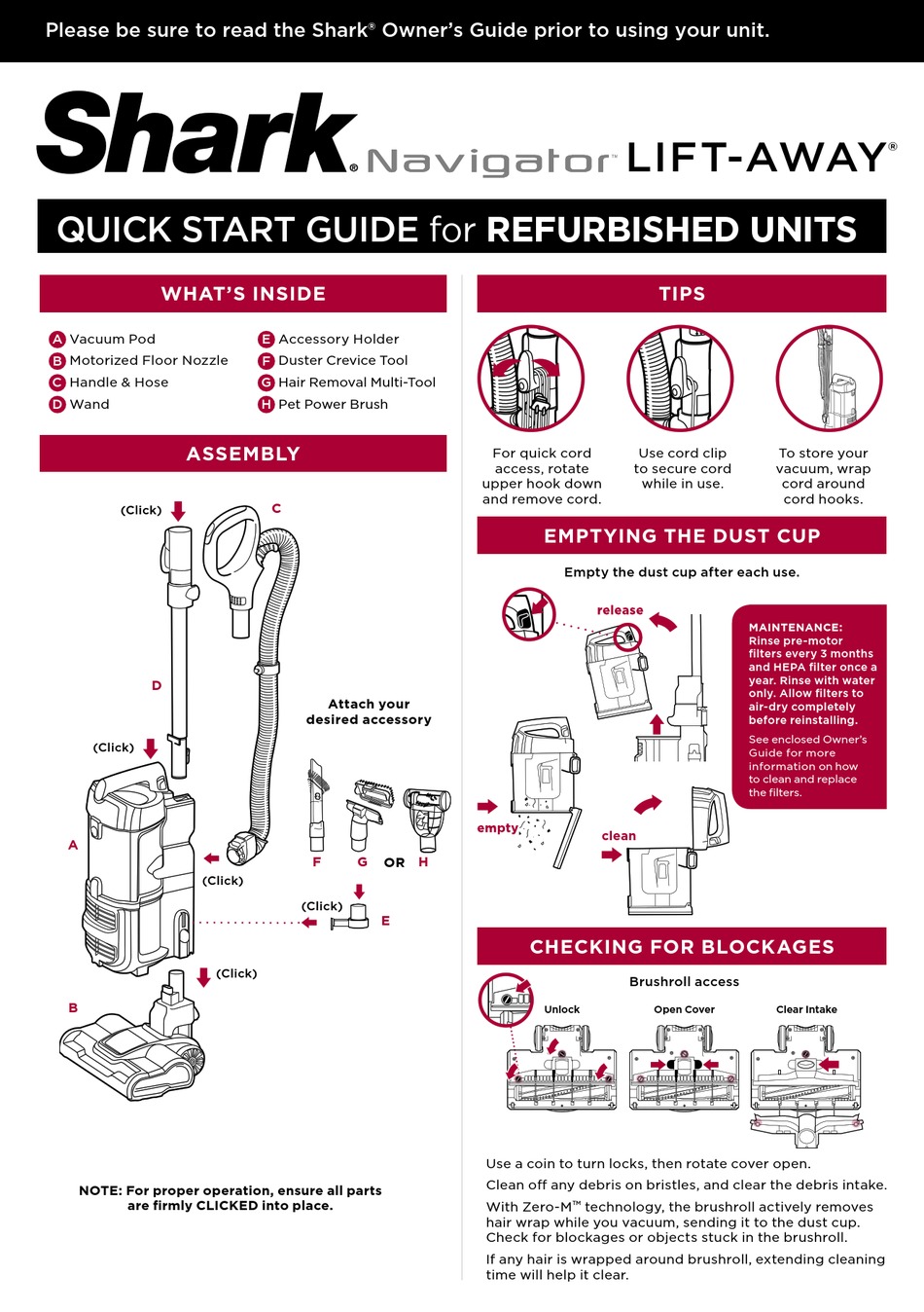 SHARK NAVIGATOR LIFTAWAY QUICK START MANUAL Pdf Download ManualsLib