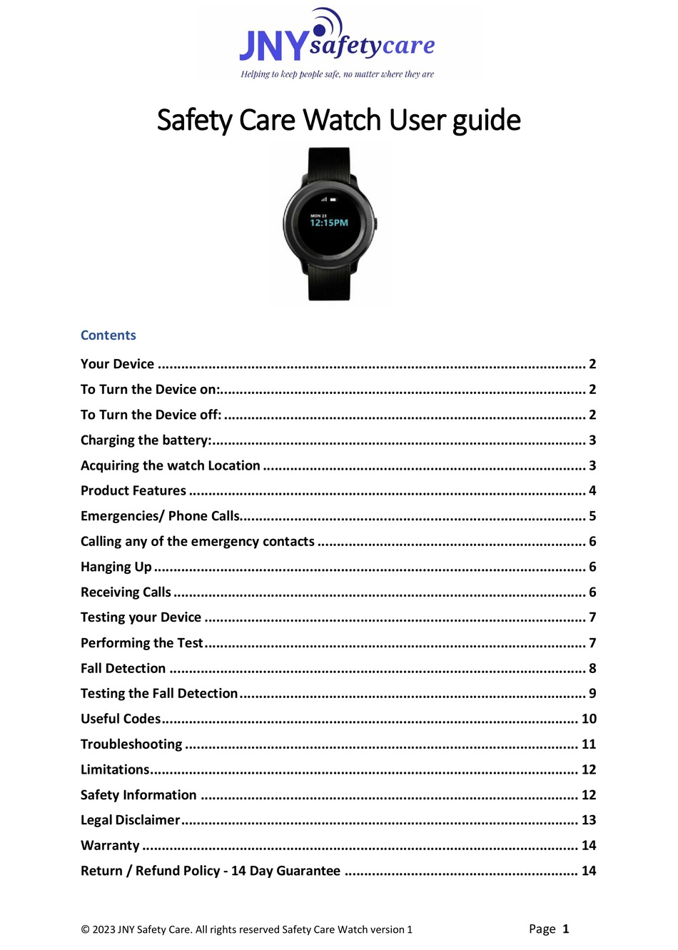 JNY SAFETYCARE SAFETY CARE WATCH USER MANUAL Pdf Download ManualsLib