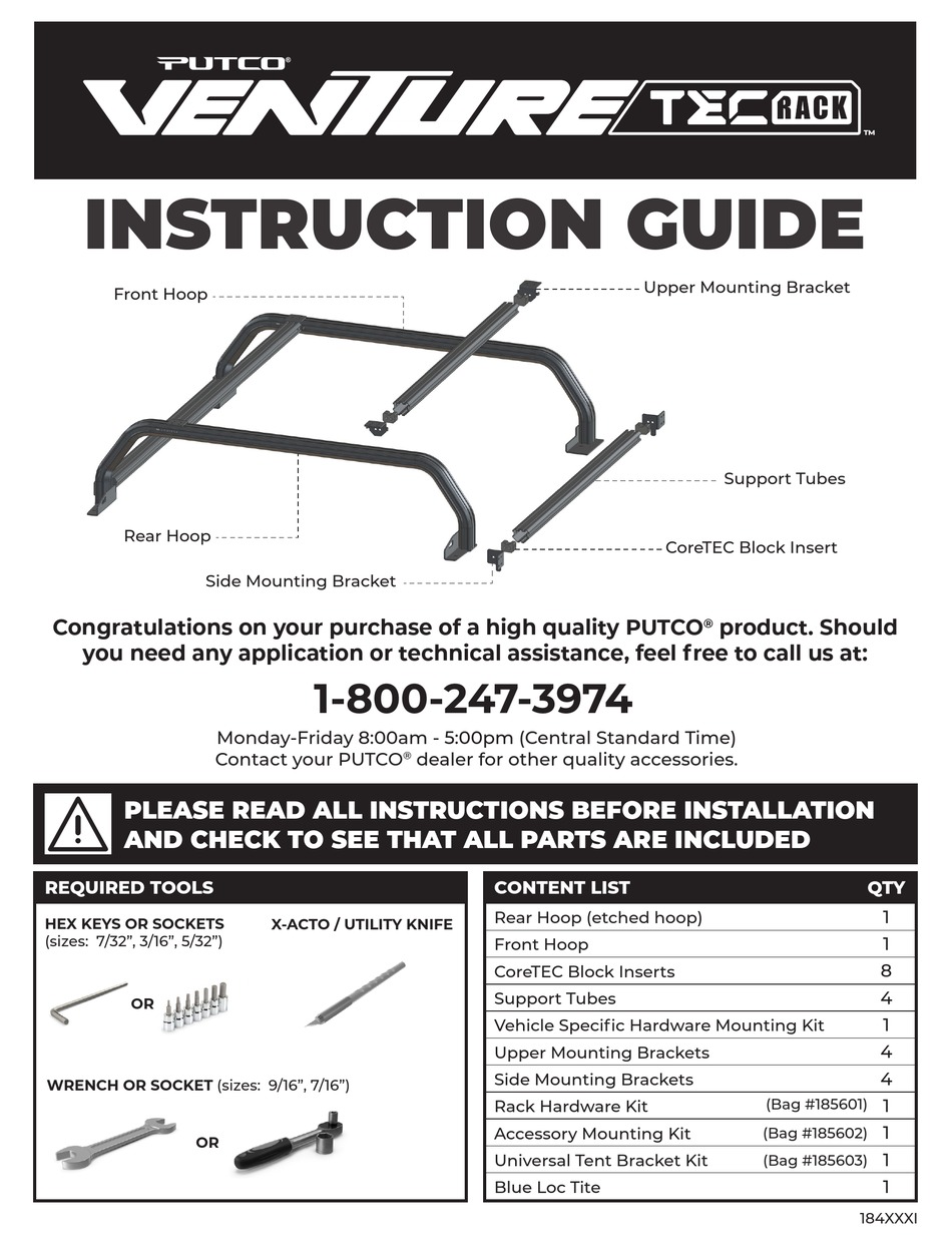 PUTCO VENTURE TEC RACK INSTRUCTION MANUAL Pdf Download | ManualsLib