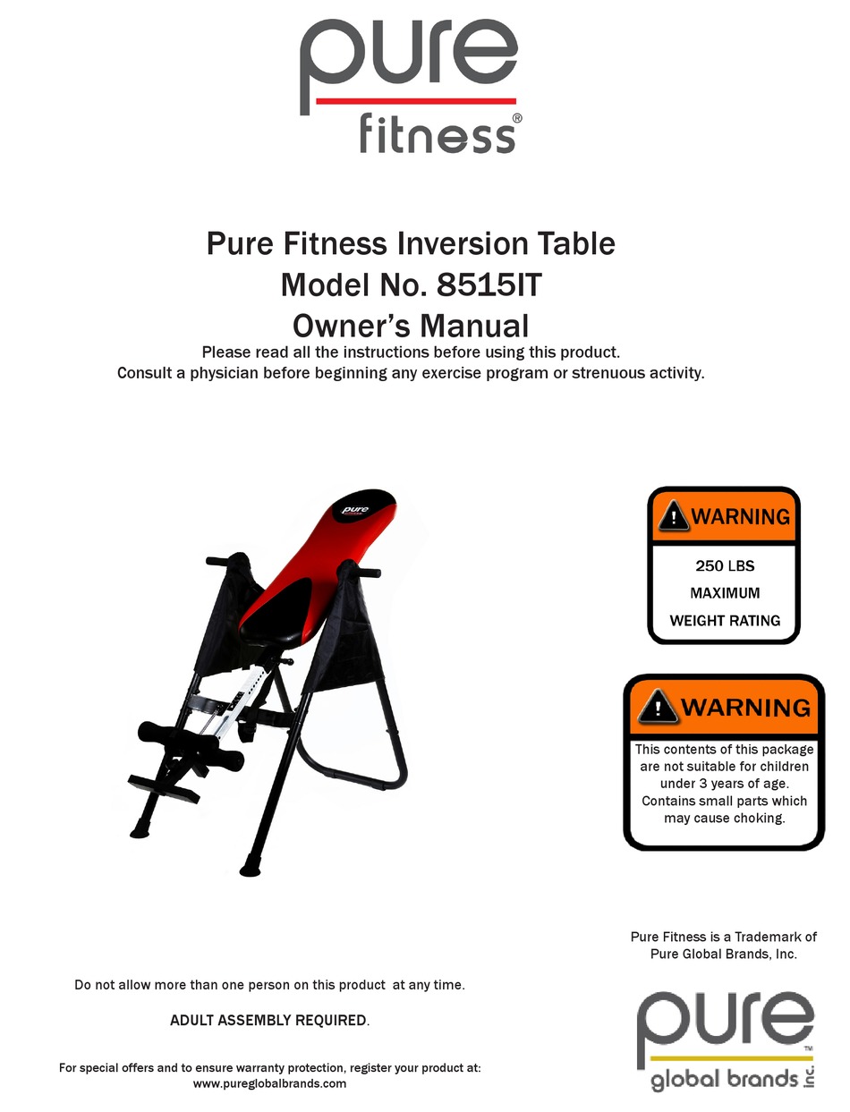 Pure Fitness Deluxe Inversion Table 8515it Fitness