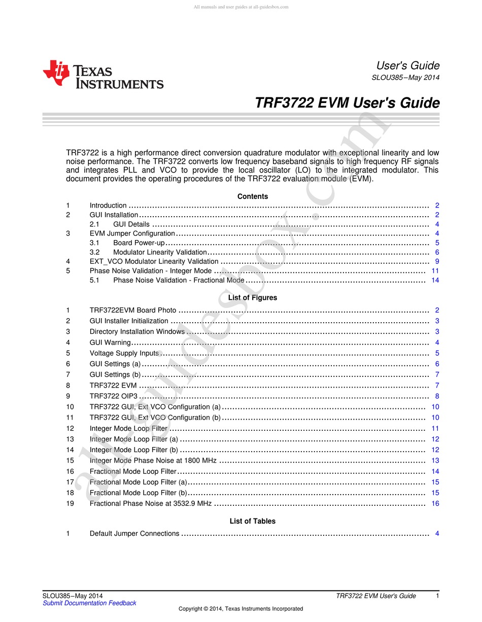 TEXAS INSTRUMENTS TRF3722EVM USER MANUAL Pdf Download | ManualsLib