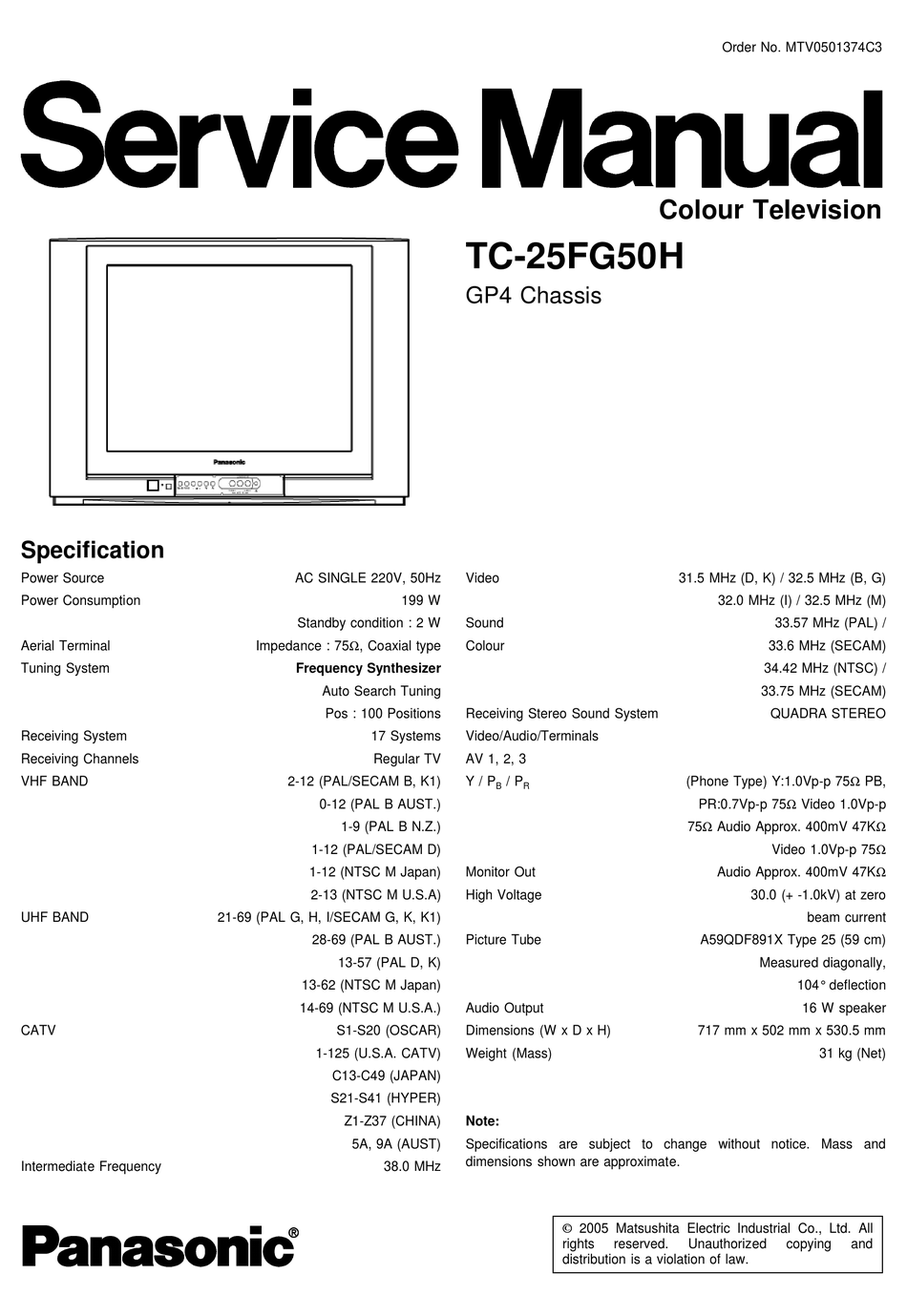 PANASONIC TC-25FG50H SERVICE MANUAL Pdf Download | ManualsLib