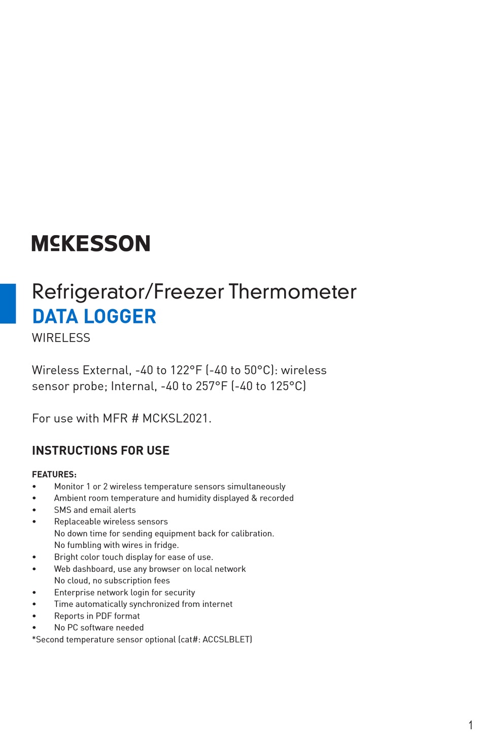 MCKESSON MCKSL2021 MANUAL Pdf Download ManualsLib