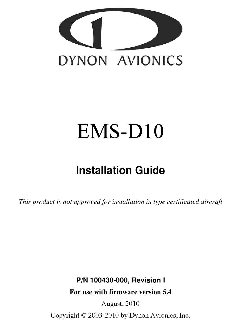 DYNON AVIONICS EMS-D10 INSTALLATION MANUAL Pdf Download | ManualsLib