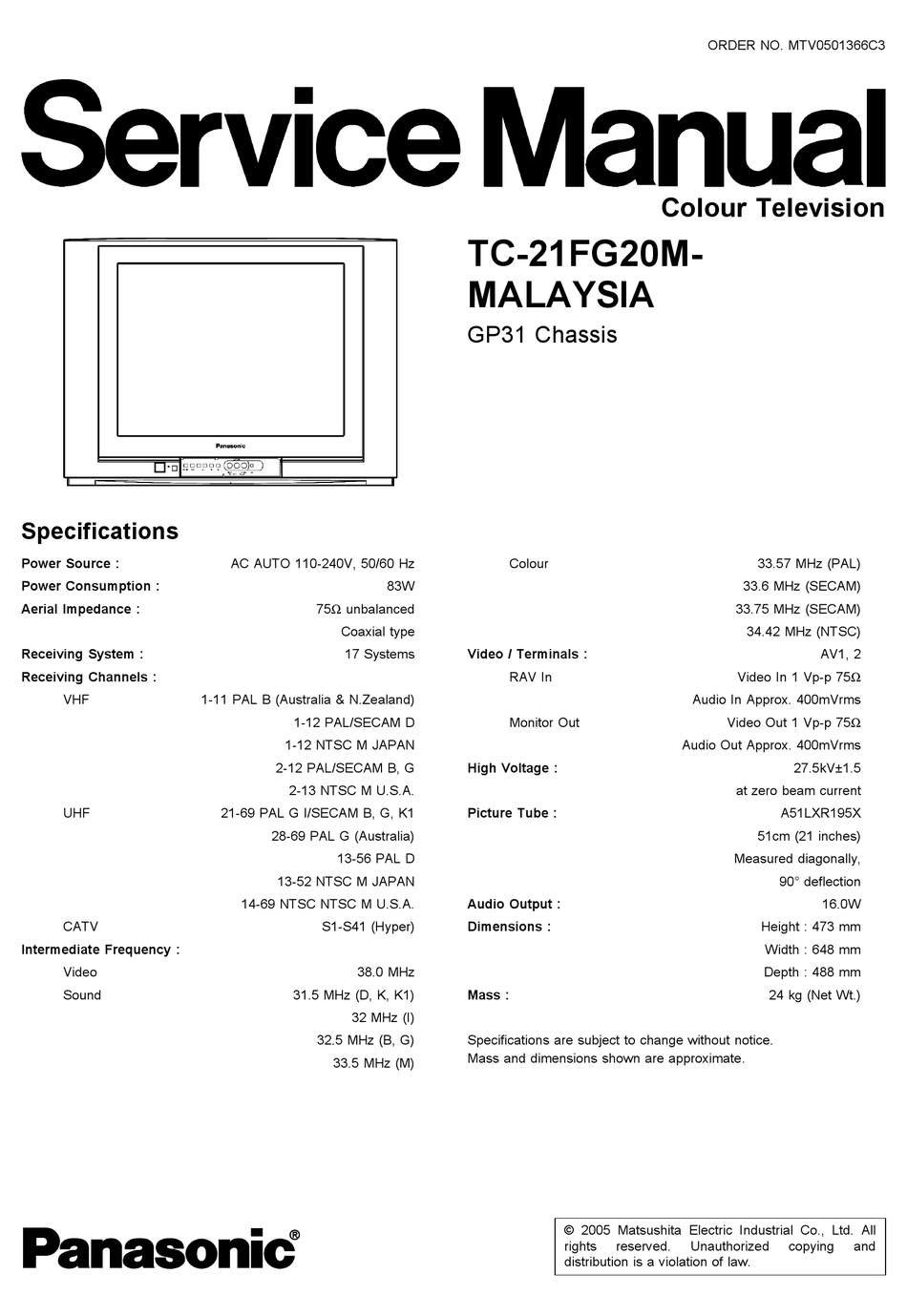 PANASONIC TC-21FG20M-MALAYSIA SERVICE MANUAL Pdf Download | ManualsLib