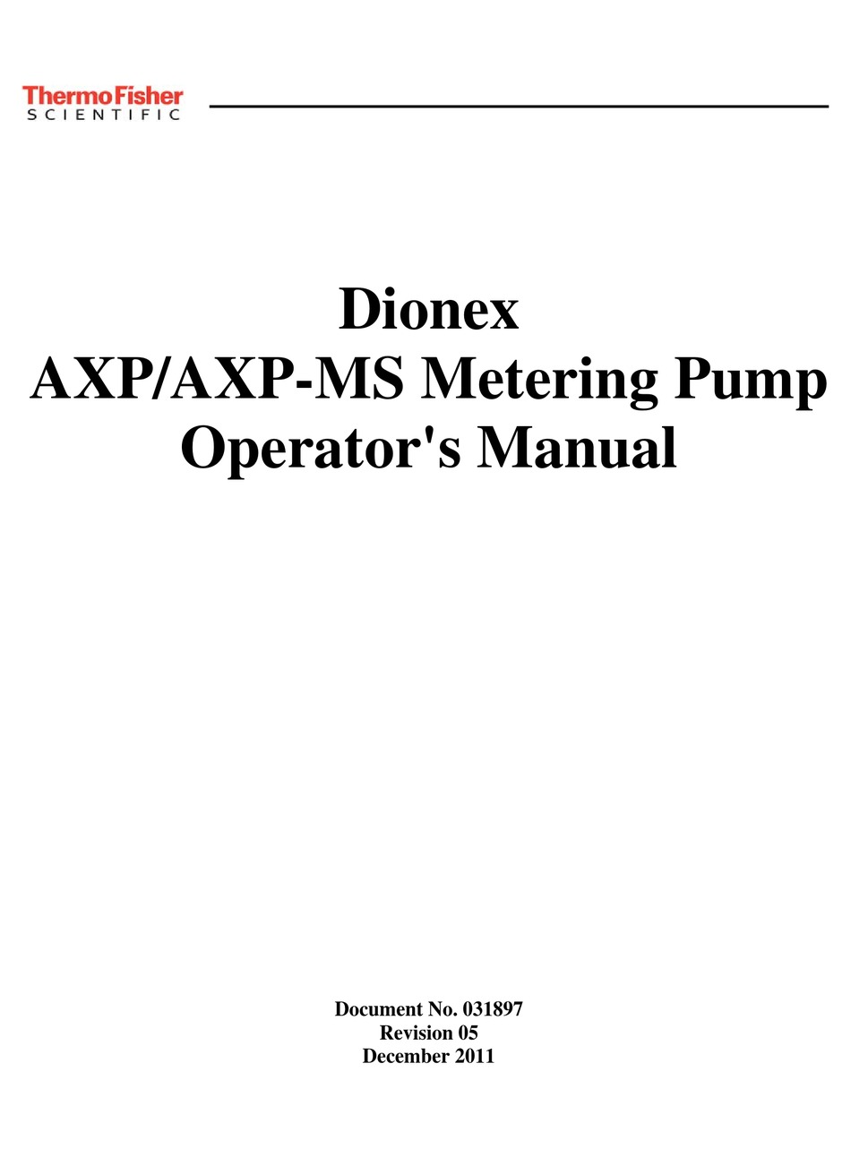 Thermo Scientific Dionex Axp Operator S Manual Pdf Download Manualslib