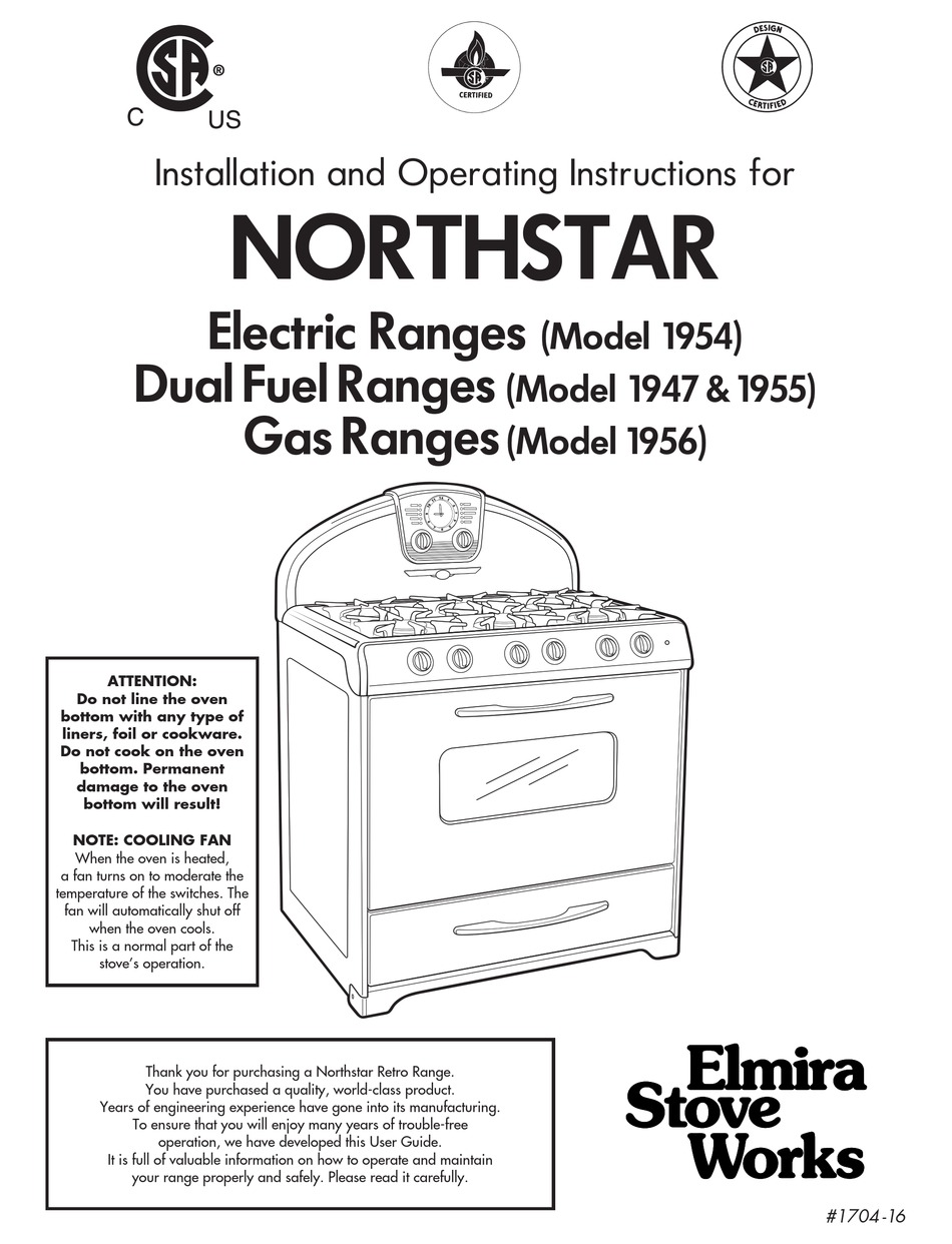ELMIRA STOVE WORKS NORTHSTAR 1947 INSTALLATION AND OPERATING