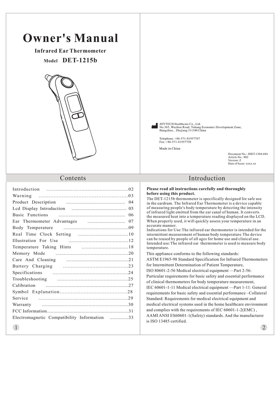 JOYTECH DET1215B OWNER'S MANUAL Pdf Download ManualsLib