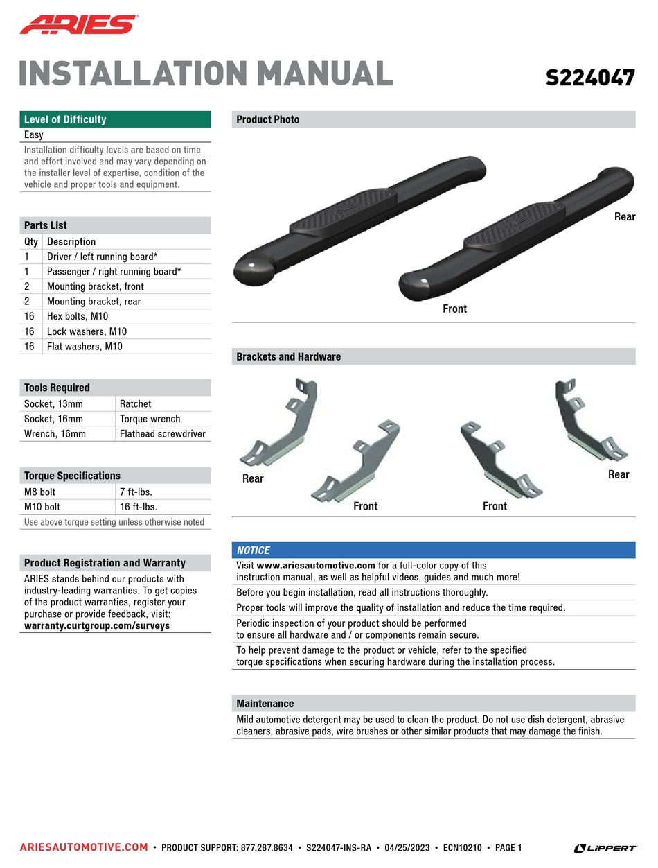 ARIES S224047 INSTALLATION MANUAL Pdf Download ManualsLib