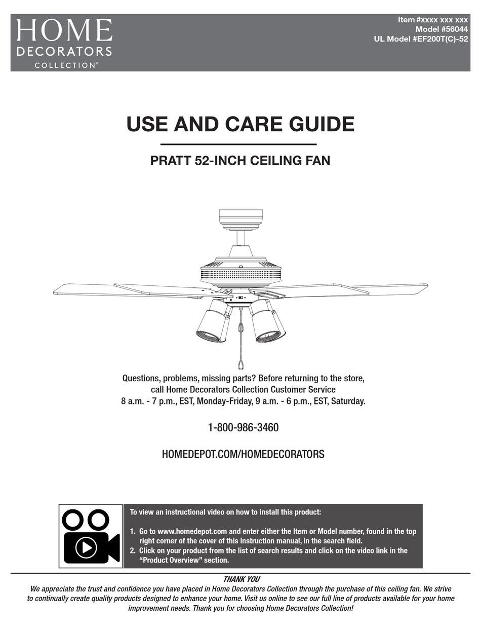 HOME DECORATORS COLLECTION PRATT 56044 USE AND CARE MANUAL Pdf Download