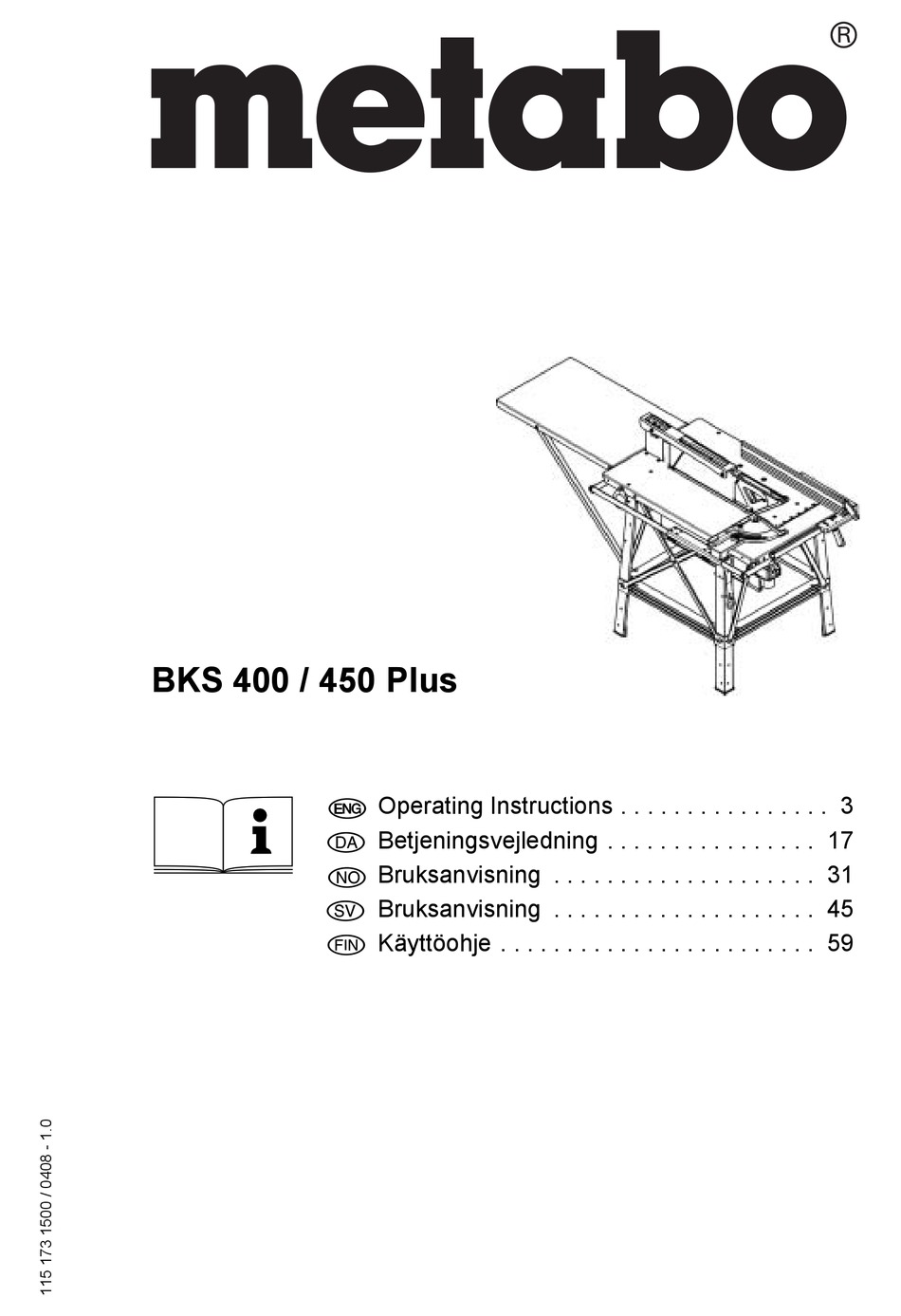 METABO BKS 400 PLUS OPERATING INSTRUCTIONS MANUAL Pdf Download | ManualsLib