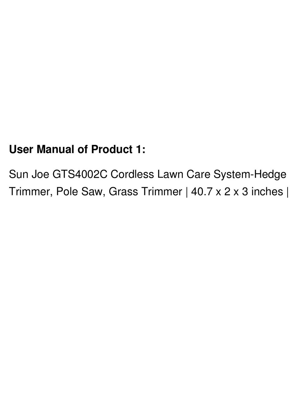 SUN JOE GTS4002C USER MANUAL Pdf Download ManualsLib