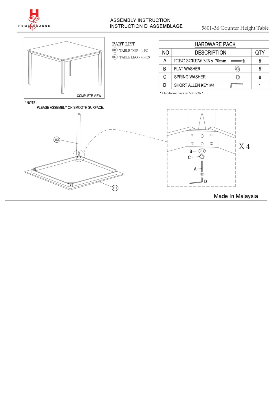 HOMELEGANCE 580136 ASSEMBLY INSTRUCTION Pdf Download ManualsLib