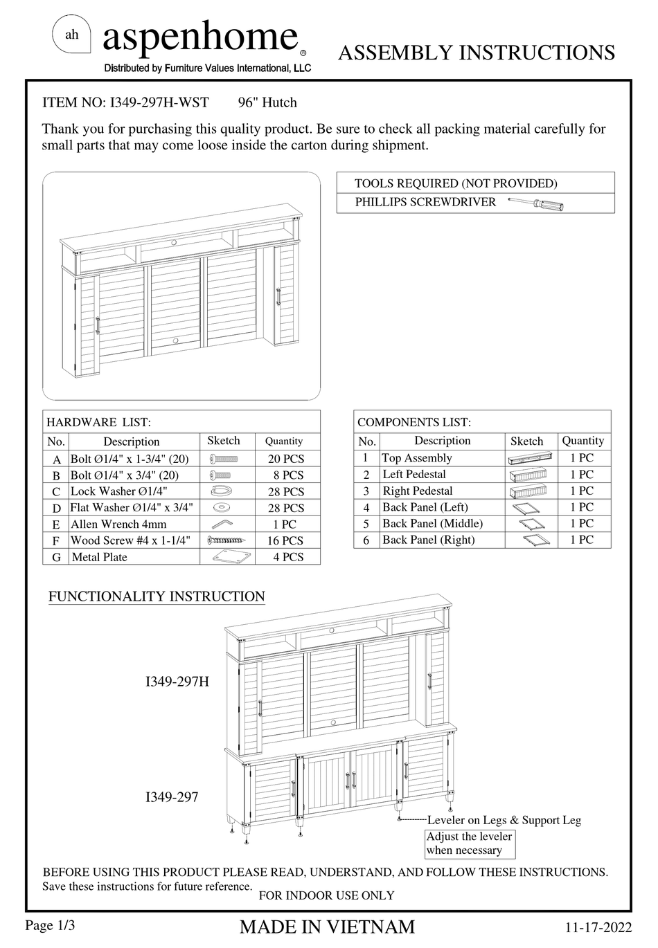 ASPENHOME I349297HWST ASSEMBLY INSTRUCTIONS Pdf Download ManualsLib