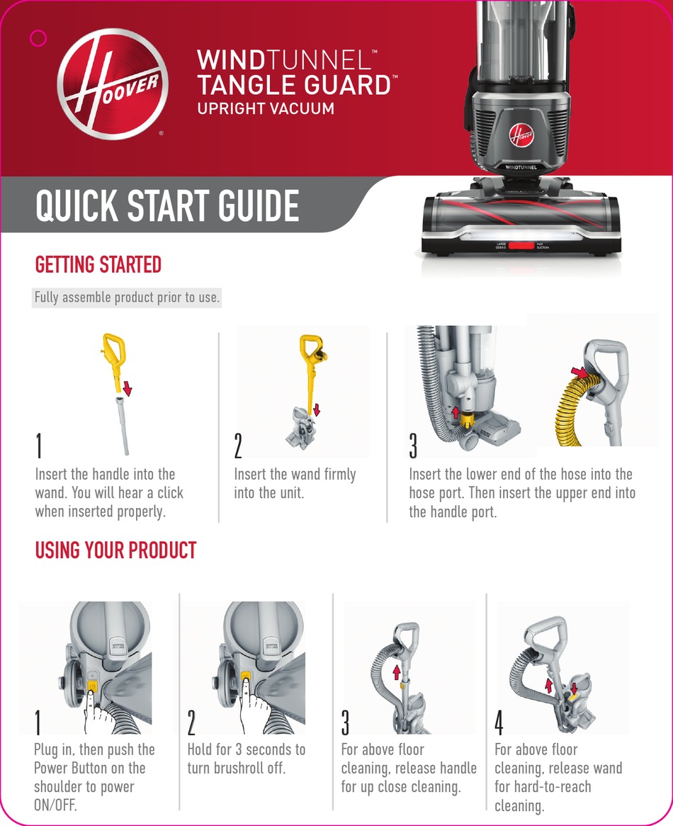 HOOVER WINDTUNNEL TANGLE GUARD UH77110 QUICK START MANUAL Pdf Download