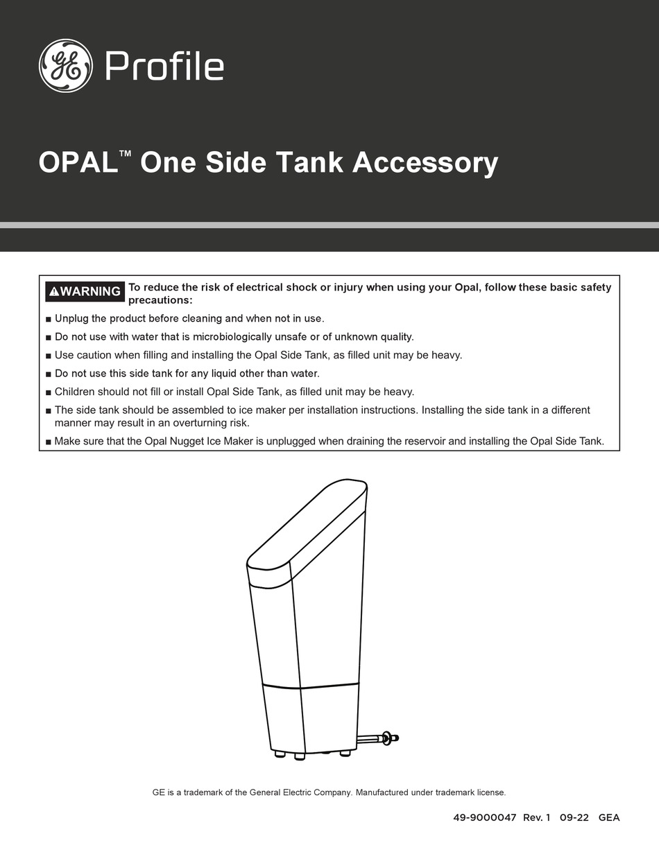GE PROFILE OPAL SIDE TANK MANUAL Pdf Download ManualsLib
