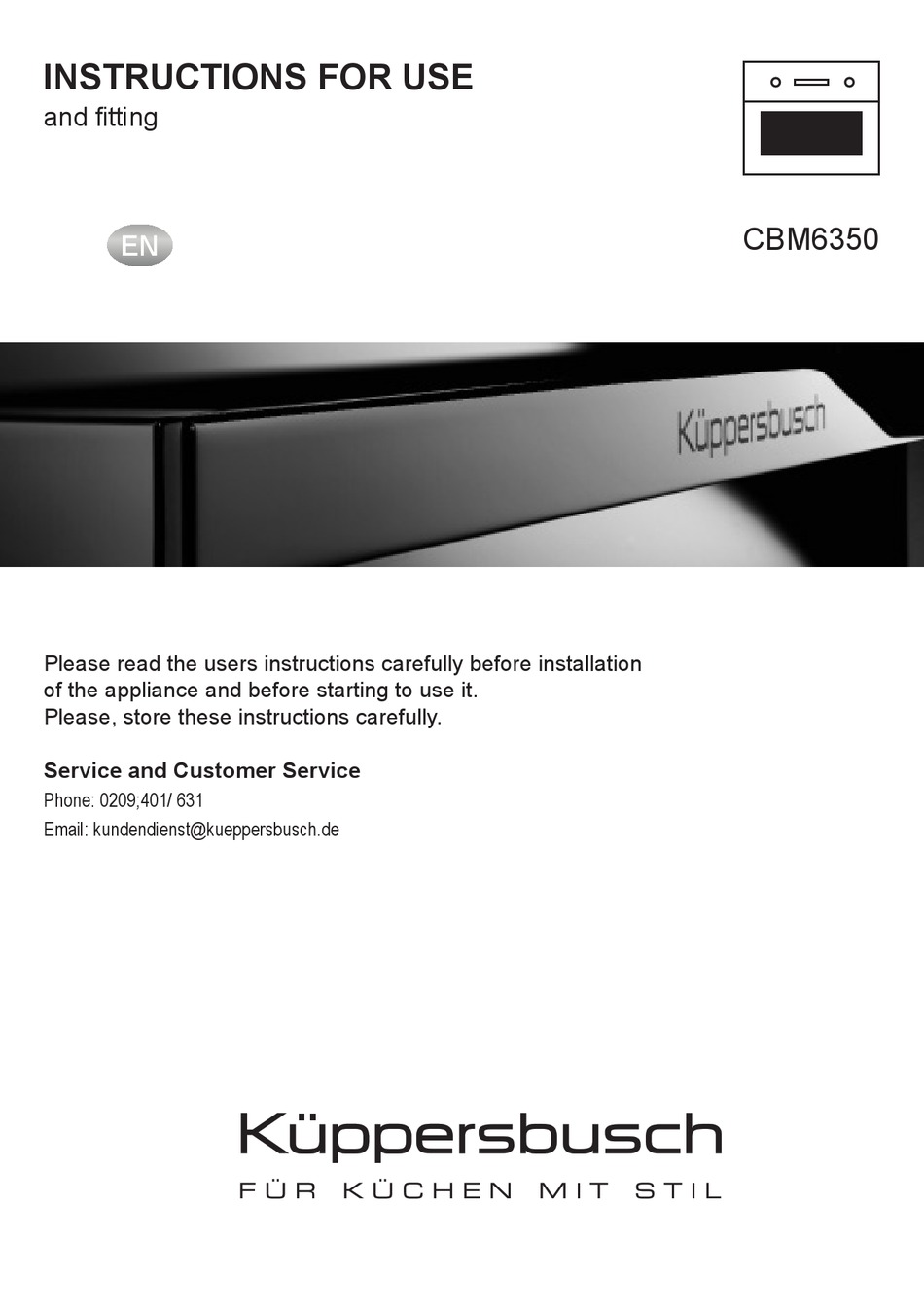 KUPPERSBUSCH CBM6350 INSTRUCTIONS FOR USE AND FITTING Pdf Download