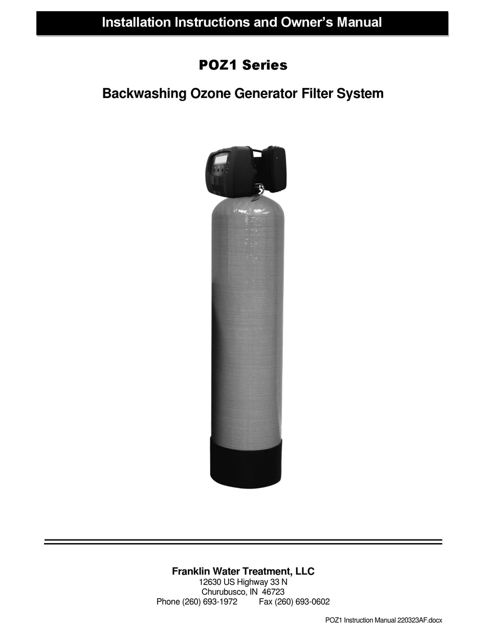 FRANKLIN WATER TREATMENT POZ1 SERIES INSTALLATION INSTRUCTIONS AND