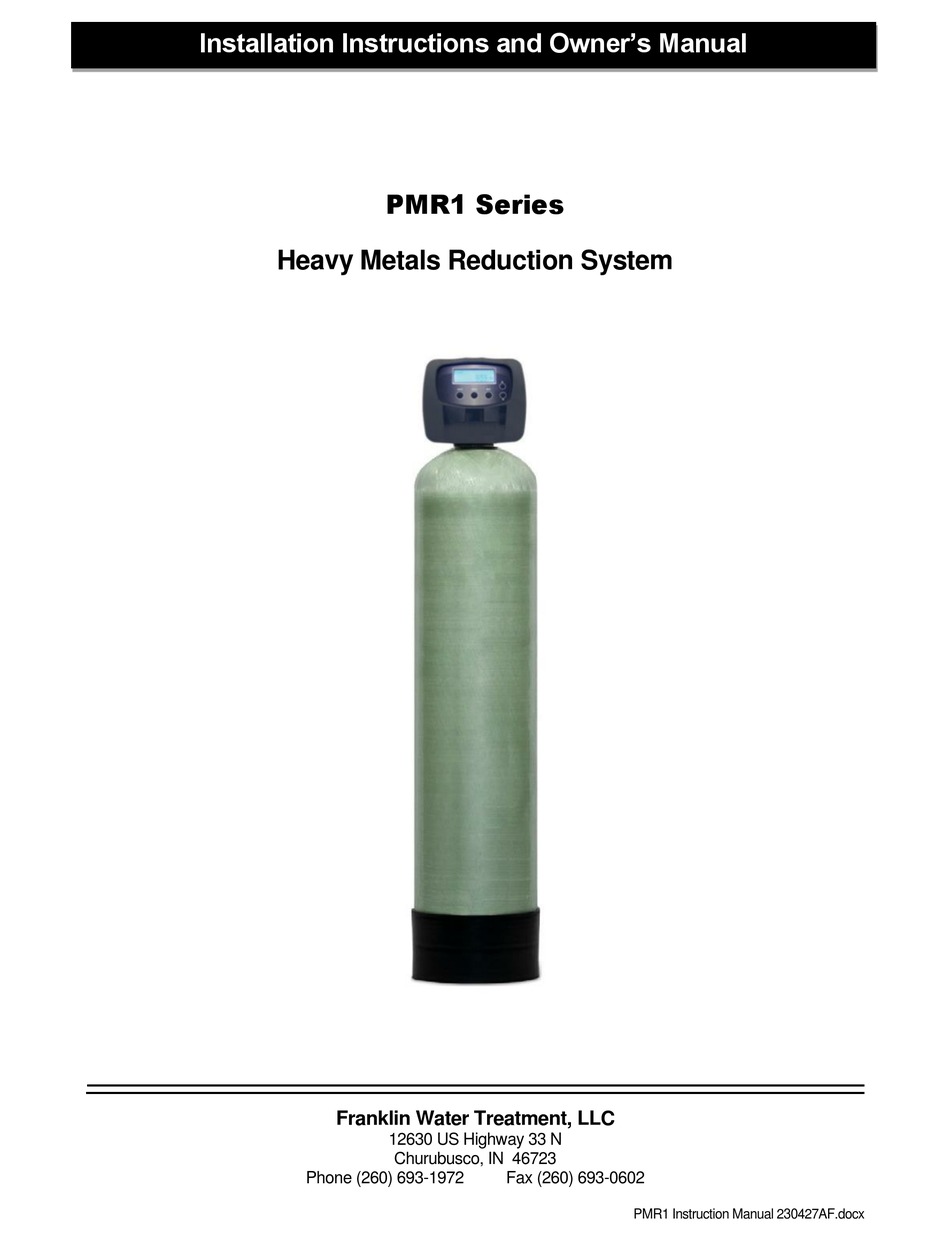 FRANKLIN WATER TREATMENT PMR1 SERIES INSTALLATION INSTRUCTIONS AND