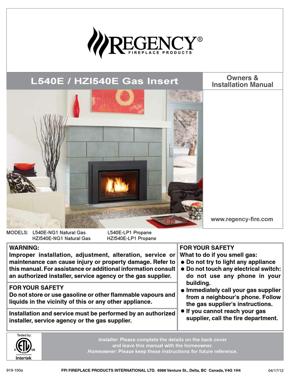 REGENCY L540ENG1 OWNERS & INSTALLATION MANUAL Pdf Download ManualsLib