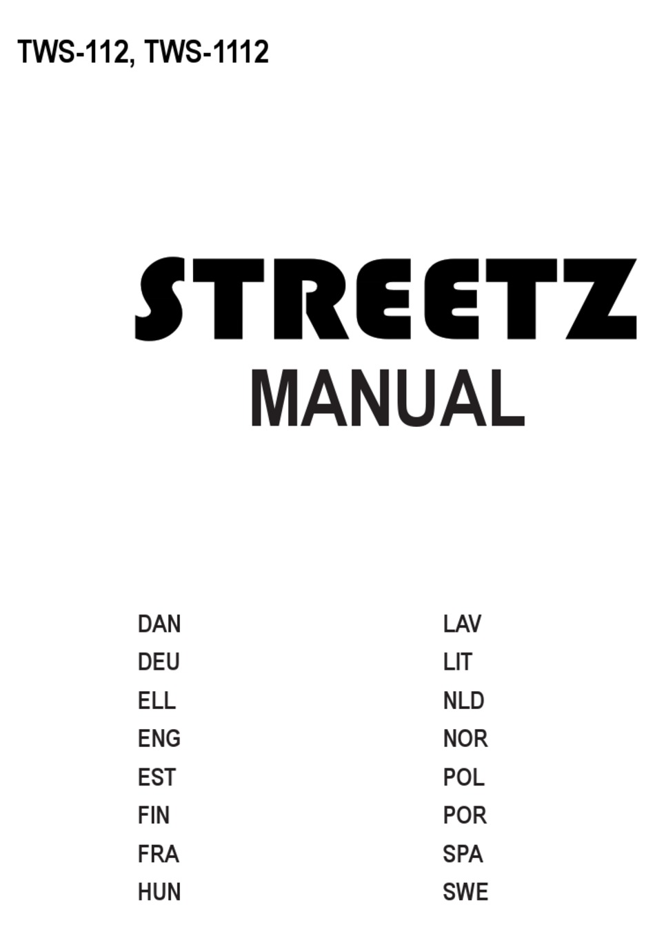 STREETZ TWS112 MANUAL Pdf Download ManualsLib