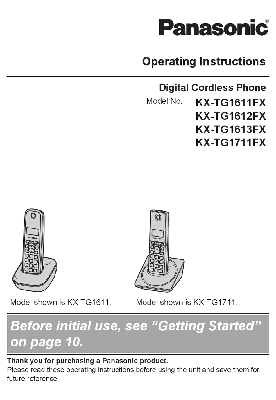 PANASONIC KX-TG1611FX OPERATING INSTRUCTIONS MANUAL Pdf Download ...