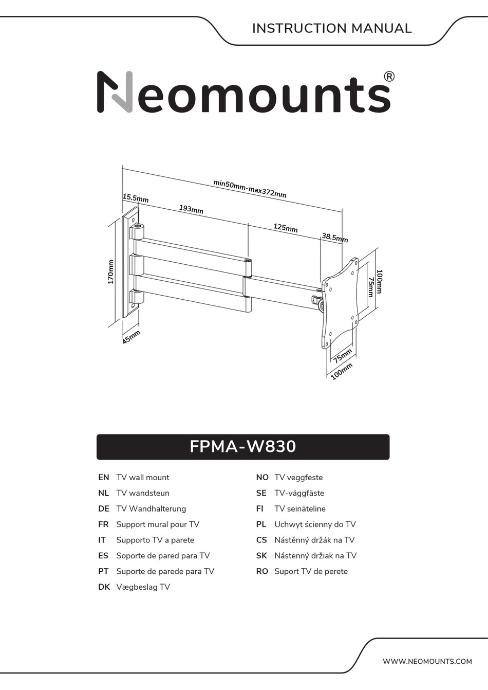 NEOMOUNTS FPMA-W830 INSTRUCTION MANUAL Pdf Download | ManualsLib