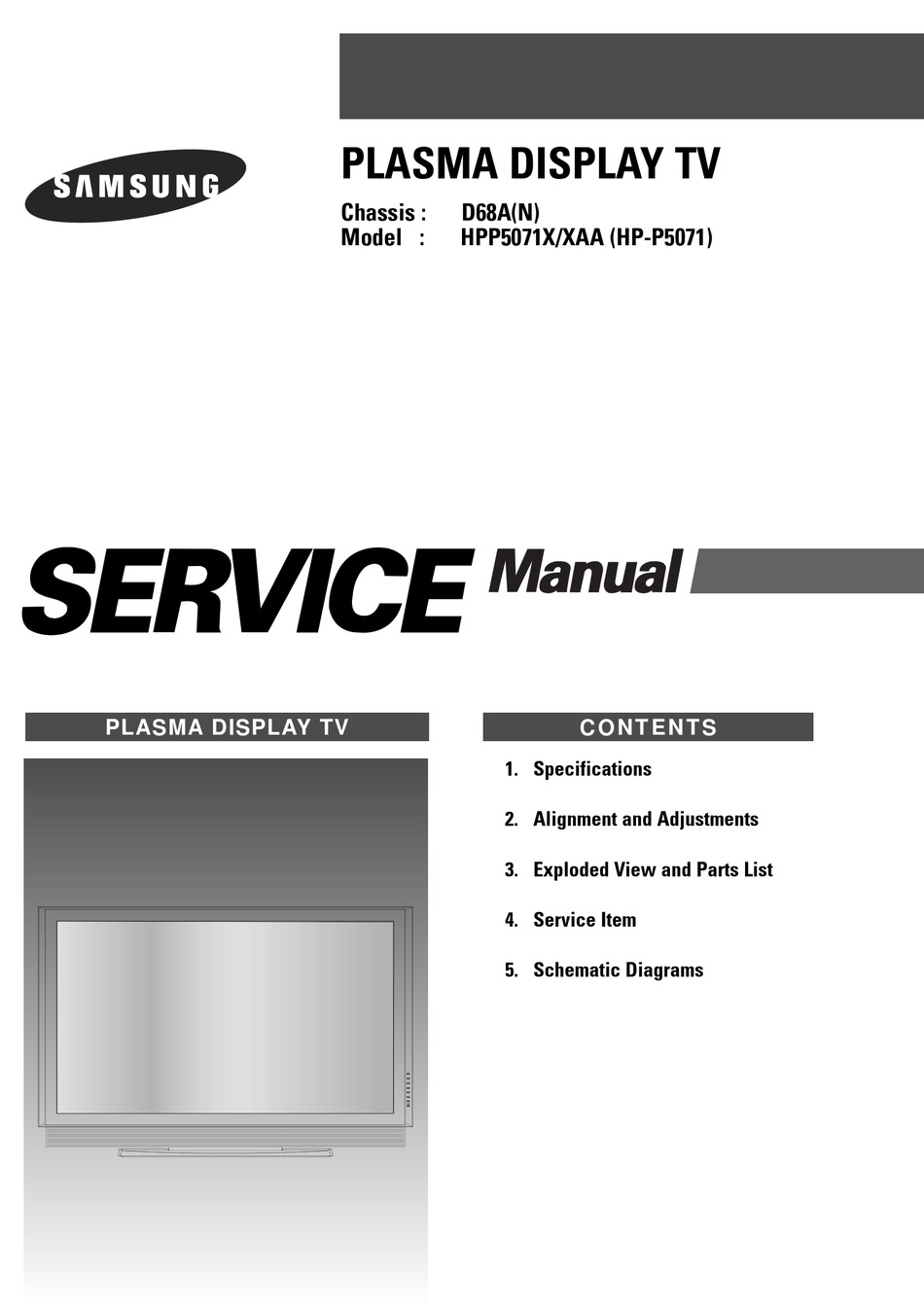 SAMSUNG HPP5071X/XAA SERVICE MANUAL Pdf Download | ManualsLib