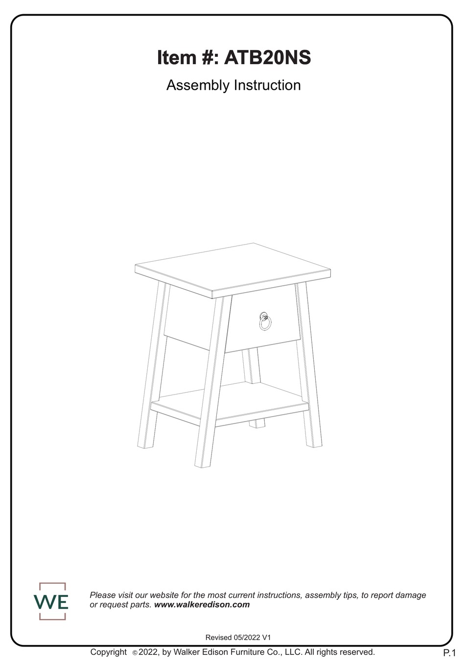 WALKER EDISON ATB20NS ASSEMBLY INSTRUCTION MANUAL Pdf Download ManualsLib