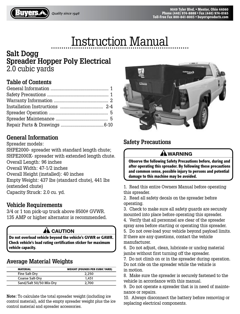 BUYERS SALT DOGG SHPE2000 INSTRUCTION MANUAL Pdf Download ManualsLib